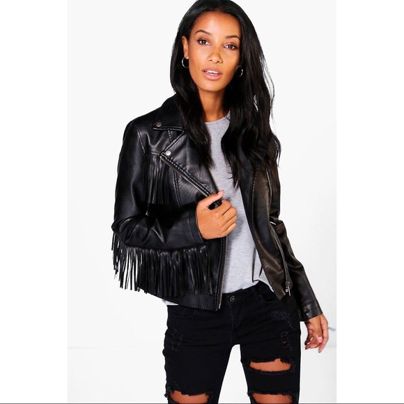 fringed faux leather jacket